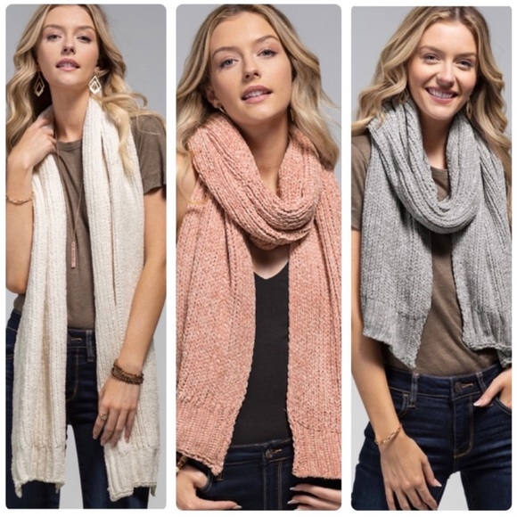 Chenille Oblong Scarf Dusty Pink - Picture 5 of 5